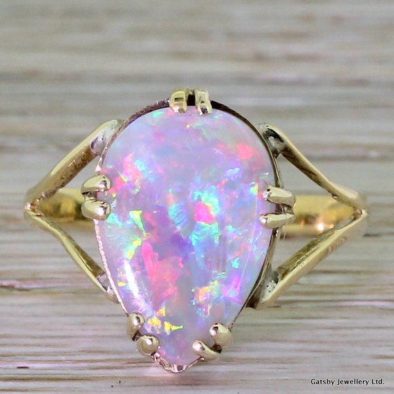 Mid Century 3.00 Carat Pear Shaped Opal Ring, circa 1950 - Gatsby Jewellery