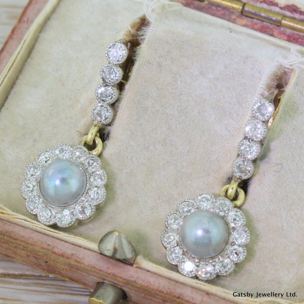 victorian mab pearl 038 old cut diamond cluster earrings circa 1900