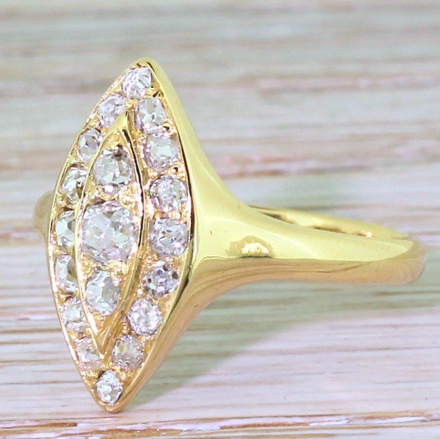 art deco 050 carat old cut diamond navette cluster ring dated 1921