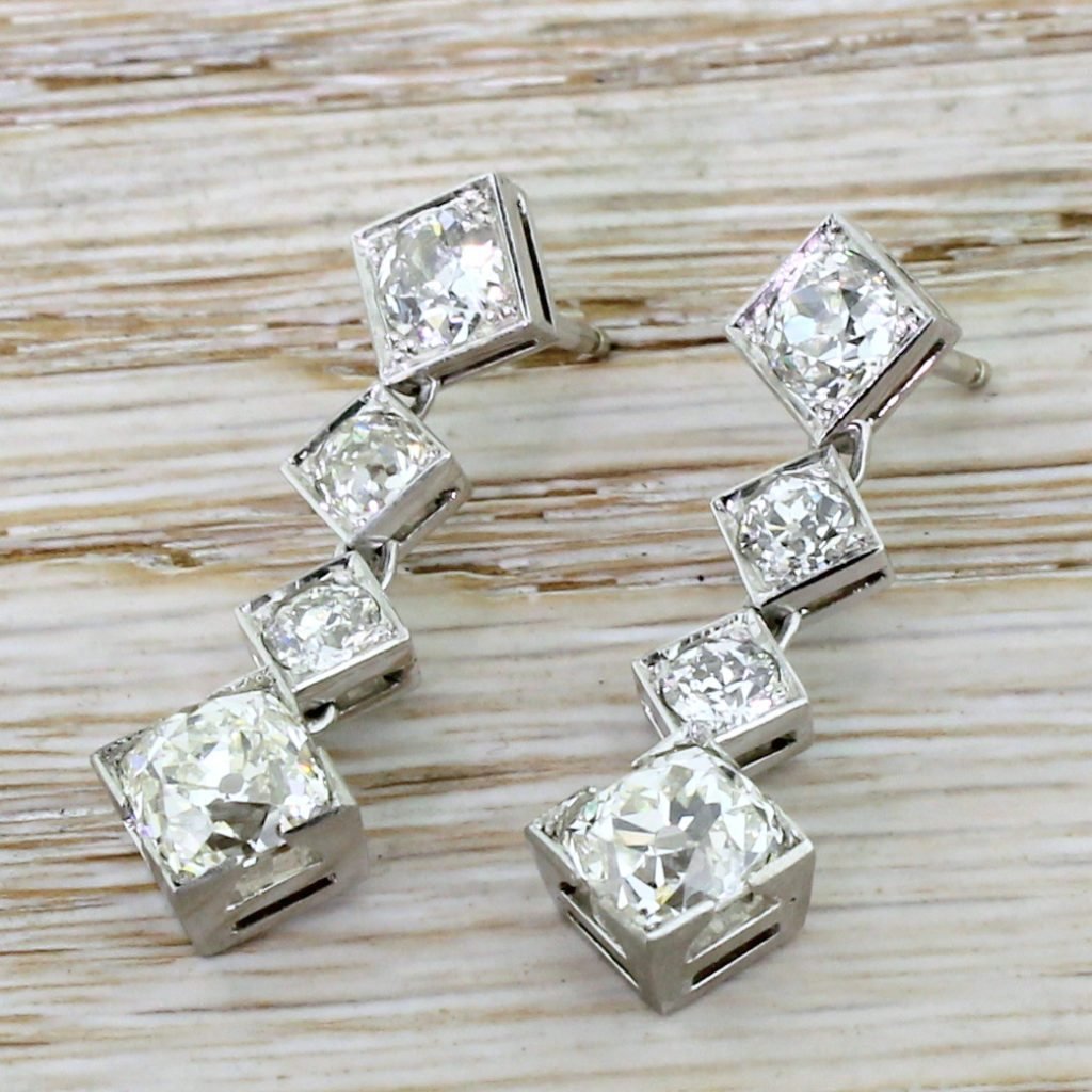 art deco 471 carat old cut diamond drop earrings circa 1935