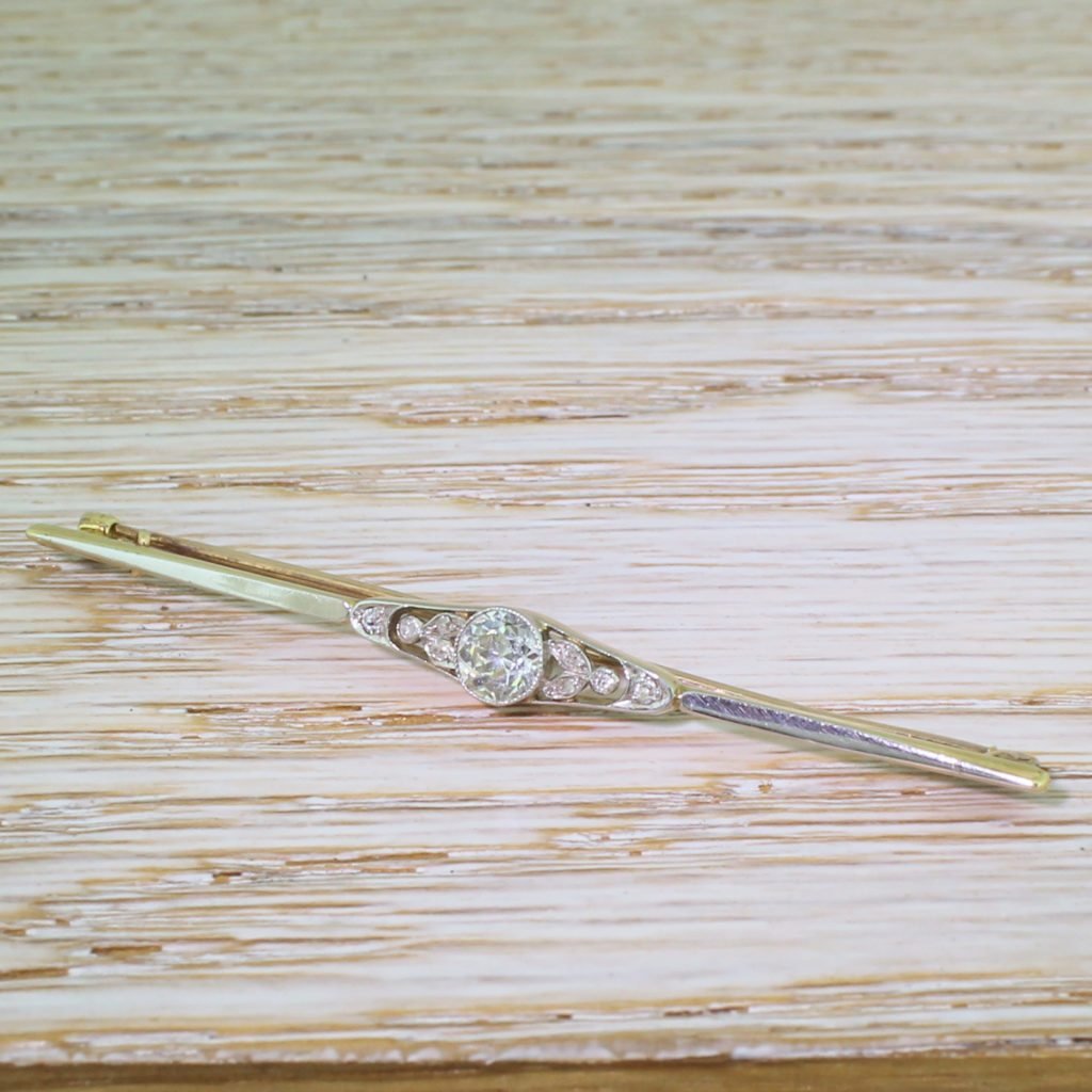 edwardian 063 carat old cut diamond pin brooch circa 1910