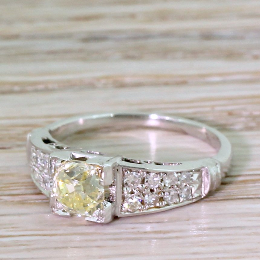 art deco 075 carat light yellow old cut diamond engagement ring circa 1930