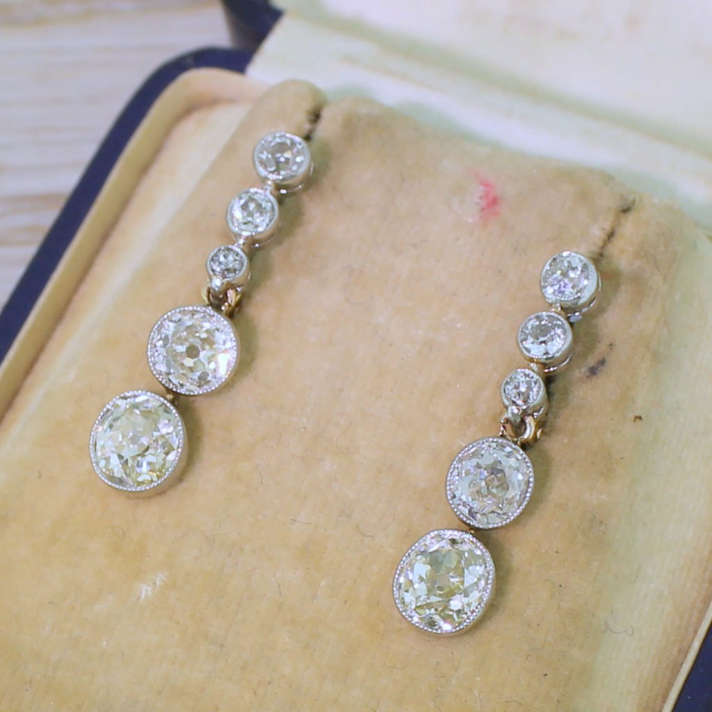 art deco 424 carat old cut diamond drop earrings circa 1915