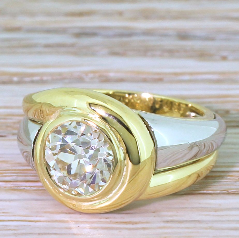 mid century 204 carat old european cut diamond solitaire ring french circa 1970