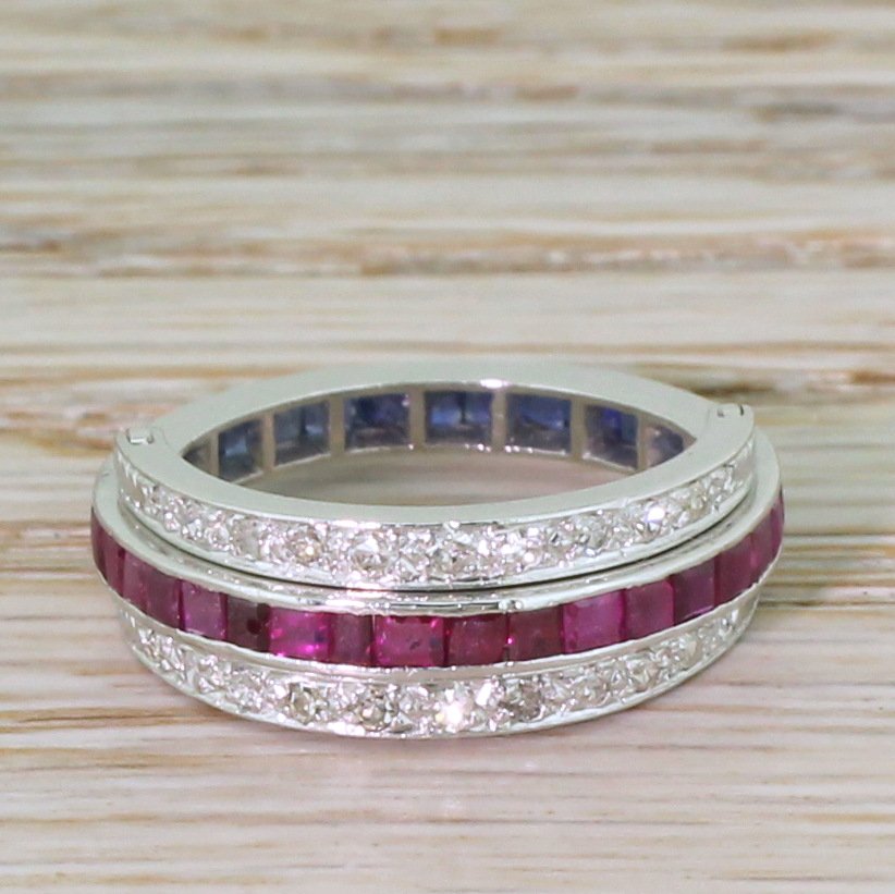 ruby sapphire 038 diamond flipover eternity ring 18k white gold