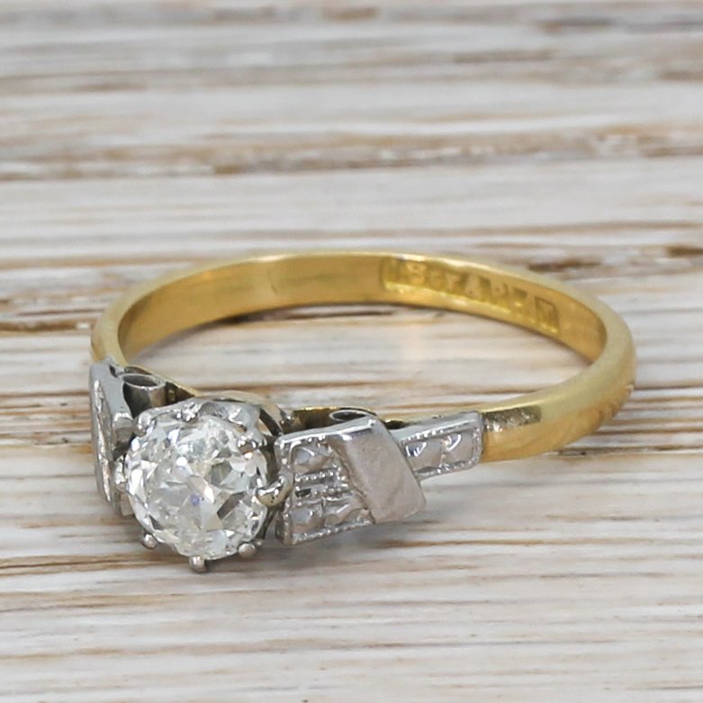art deco 069 carat old cut diamond engagement ring circa 1920
