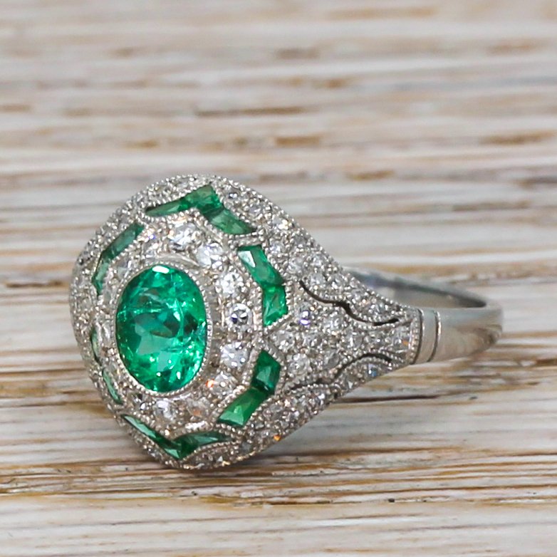 079 carat emerald 038 054 carat diamond bomb cluster ring platinum