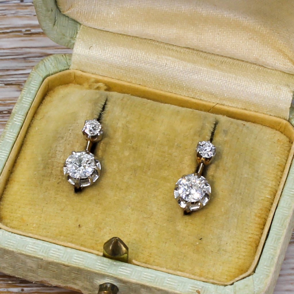 edwardian 087 carat old cut diamond earrings circa 1910
