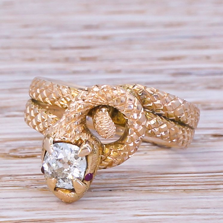 victorian 055 carat old cut diamond snake ring circa 1870