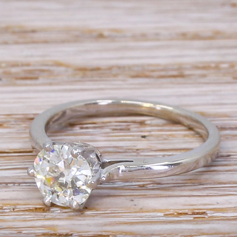 mid century 087 carat old cut diamond engagement ring circa 1950