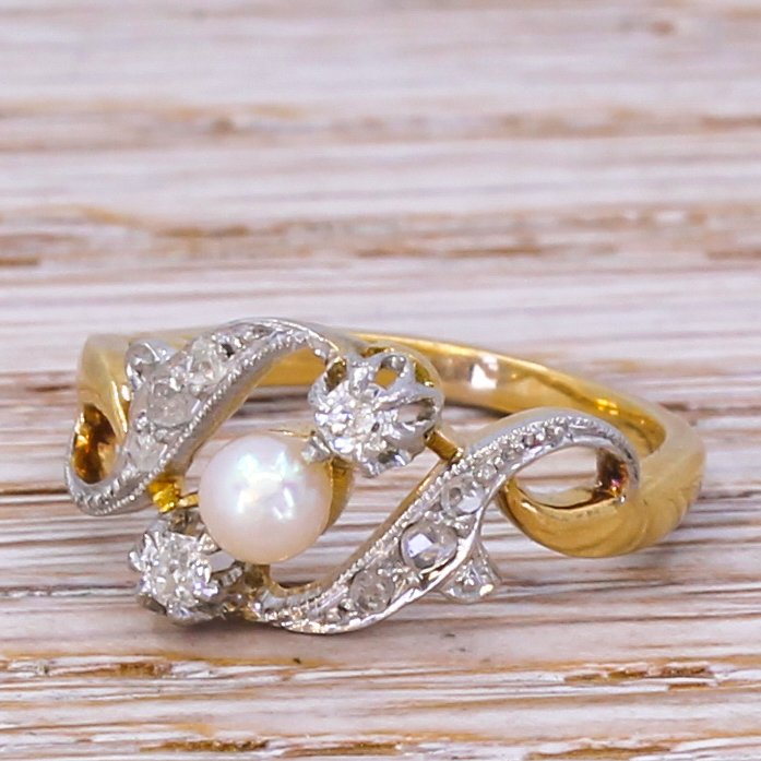 art nouveau pearl 038 diamond crossover ring circa 1905