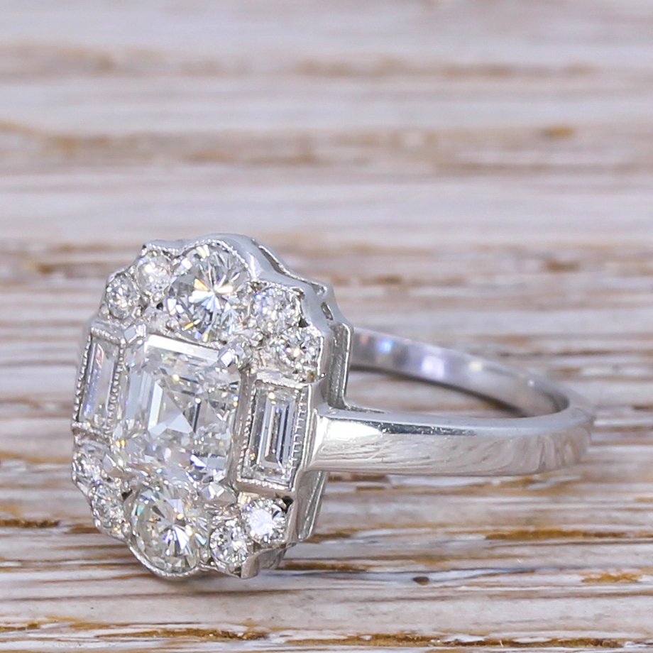 152 carat asscher cut diamond cluster ring platinum