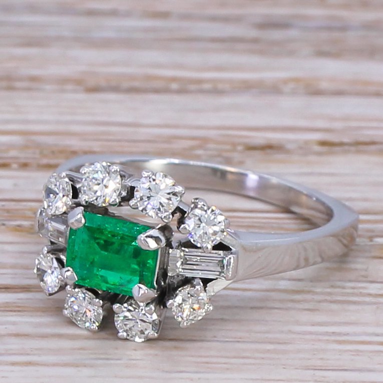 mid century 045 carat emerald 038 078 carat diamond cluster ring circa 1970