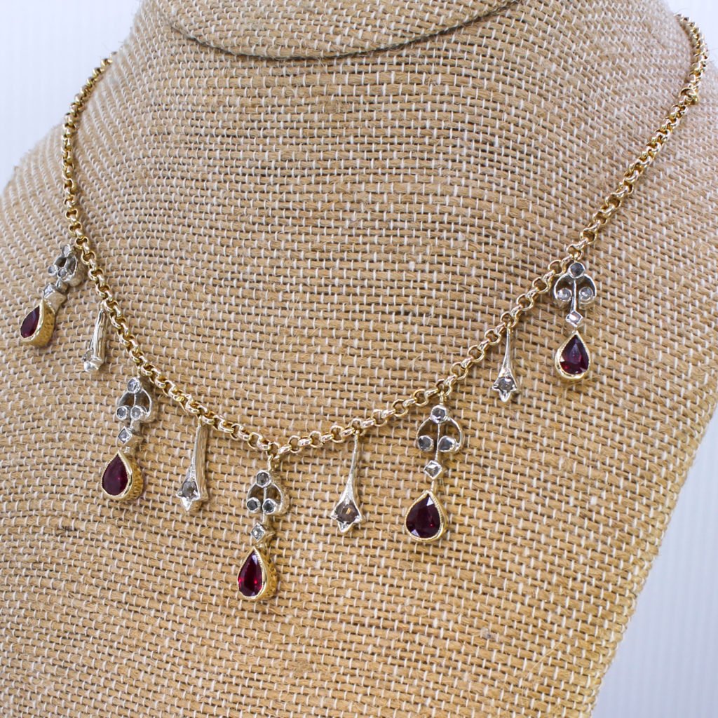 victorian 350 carat natural ruby 038 rose cut diamond necklace circa 1850