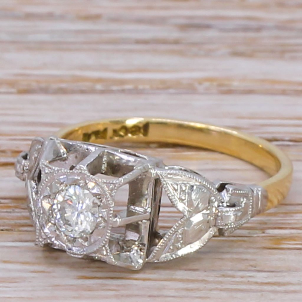 mid century 025 carat round brilliant cut diamond engagement ring circa 1950